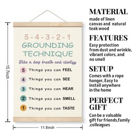 Yxadu Therapy Decorations, Canvas Poster Wood Hanger, Anxiety Relief Canvas Poster, Calm Down Corner Decor, Canvas Hanging Decor, Counseling Office Wall Decor, 5-4-3-2-1 Grounding Technique Sign