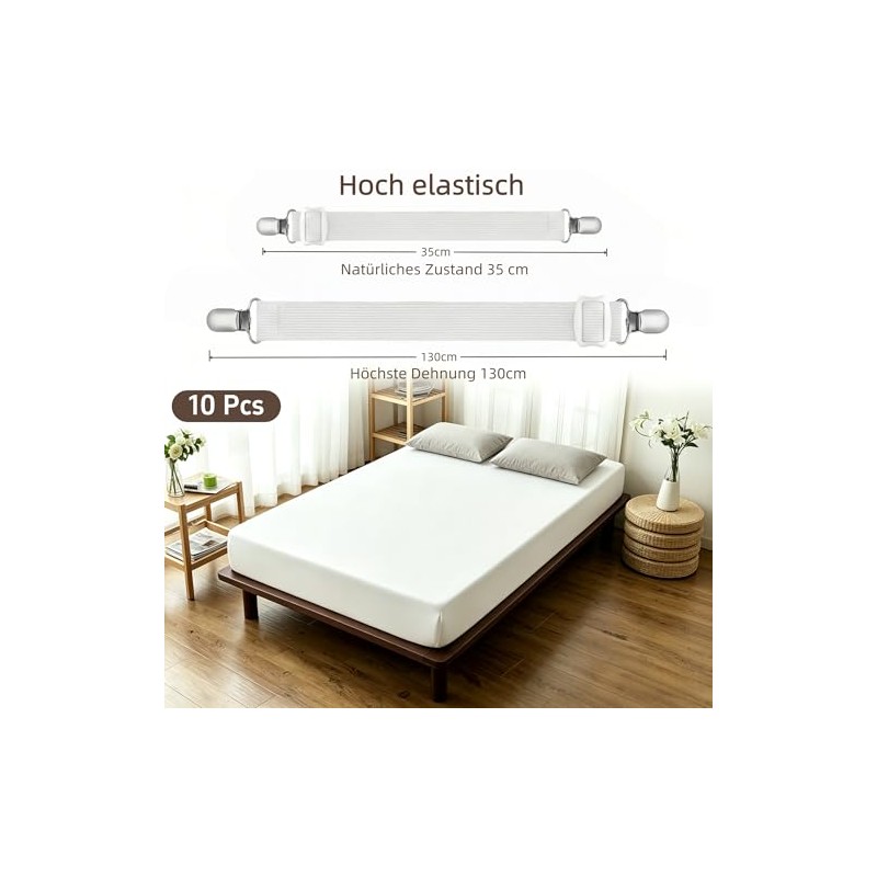Adjustable Bed Sheet Tensioners - Set of 10 with Metal