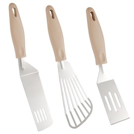 3 Pcs Metal Spatula for Cooking, Pancake Spatula Professional Fish Turner Frying Spatula Holder Small Serving Spatula for Fish Egg Meat Dumpling Frying, Khaki