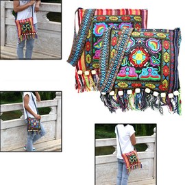 Maxtonser Clutch Purse, Cross Body Shoulder Bag with Embroidered Design Chinese Hmong Thai Embroidery Hill Tribe for Totes Messenger Tassels Bag Boho Hippie, Red