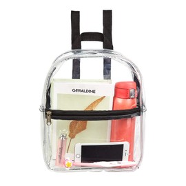 Stadium Approved Clear Mini Backpack, Heavy Duty Cold-Resistant Transparent PVC Backpack with Work, Security Travel & Stadium(Black)
