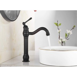 Vessel Faucet Bathroom Matte Black 360° Swivel Single Handle One Hole Bowl Sink Faucet Tall Body Matching Pop Up Drain Without Overflow Lavatory Vanity Basin Mixer Tap Deck Mount Commercial