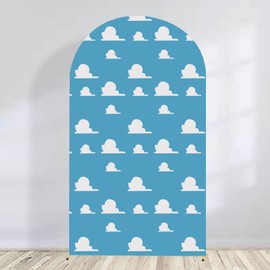 Arch Backdrop Cover Blue Sky White Clouds Background Boy Story Cartoon Hero Newborn Toy Theme Party Decoration Baby Shower Kids Birthday Decor Props (7.2FT)