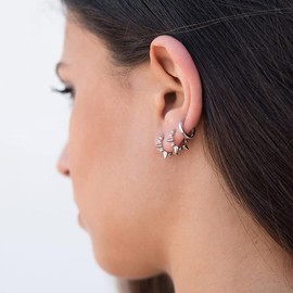 Punk Ball Bead Spikes Stud Small Hoop Earrings for Women Teen Girls 925 Sterling Silver Mini Dot Charms Huggie Hoops Cuff Cartilage Stud Tragus Helix Wrap Earrings Rock Fashion Jewelry Gift (Silvery)