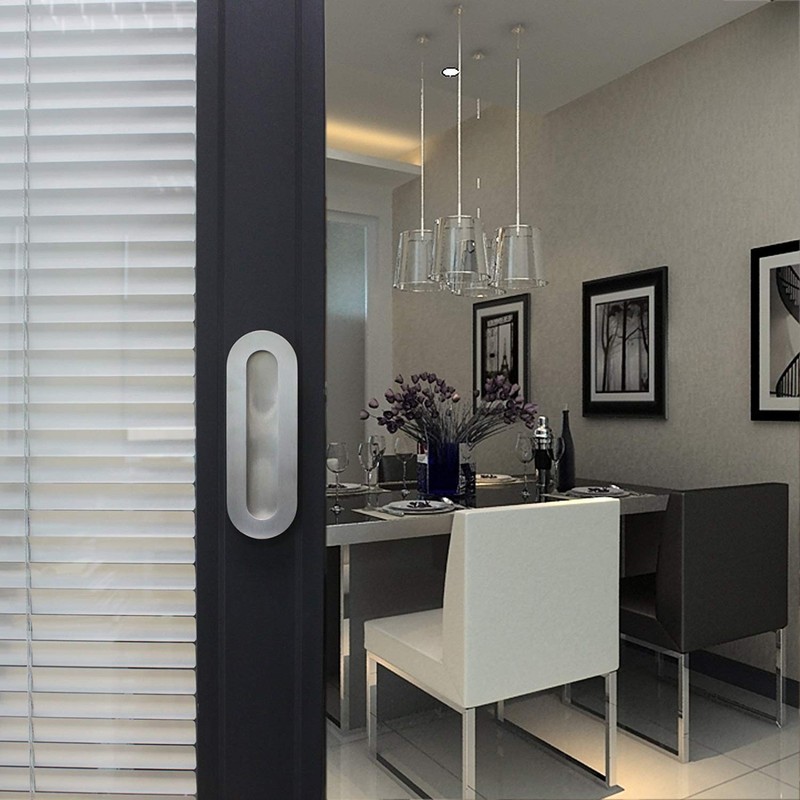 NGe Stainless Steel Oval Shape 120mm Recessed Sliding Door Flush