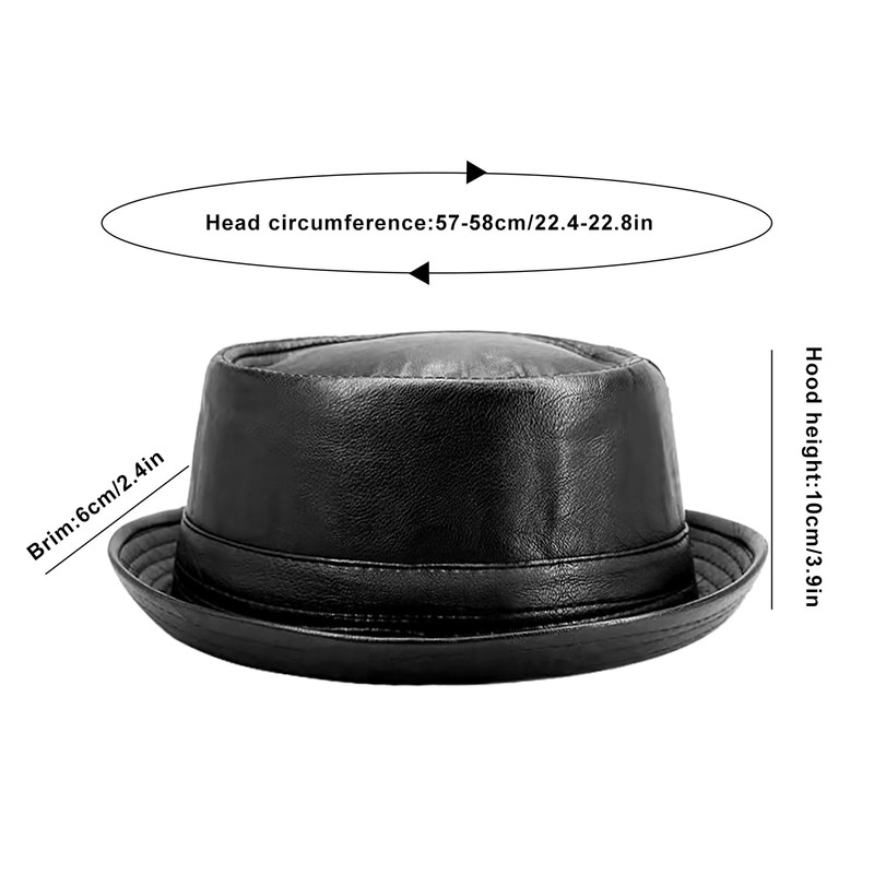 Wovanoo Fedora Porkpie Hats Jazz Gentleman Flat Hat PU Leather