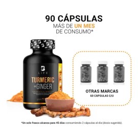 Cúrcuma + Jengibre Con Aceite De Coco 90 Cápsulas B Life