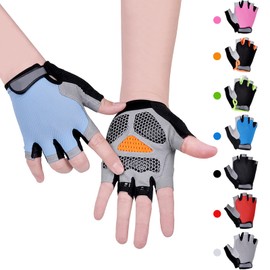 CubePlug Kids Boy Girl Cycling Climing Half Finger Gloves GEL Padded BMX Bike Fingerless [SPI] (M, Blue)