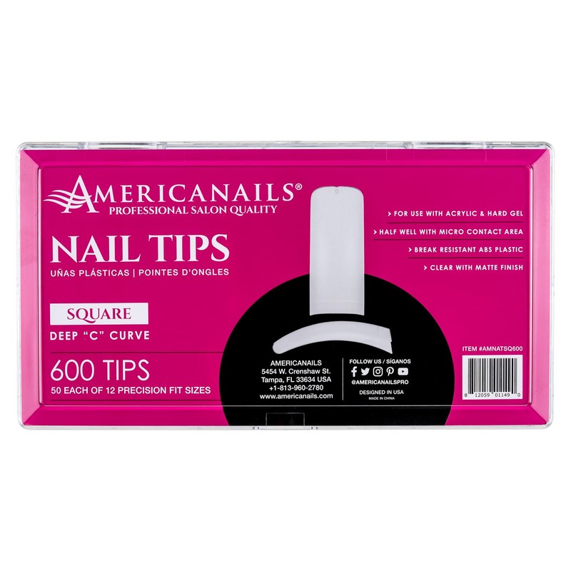 Americanails Nail Tips - Square (Deep "C" Curve) 600ct –