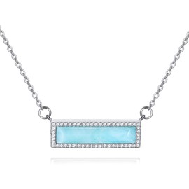 HOPEEZZ Larimar Necklace for Women Sterling Silver Bar Necklace Pendant Larimar Jewelry Gift for Women, 21*6, Sterling Silver, No Gemstone