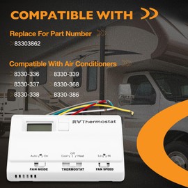 83303862 RV Digital Thermostat Compatible with Coleman 83303362 Air Conditioners, Heat/Cool T-Stat Wall Thermostat Temperature Adjustment from 98°F to 33°F, White