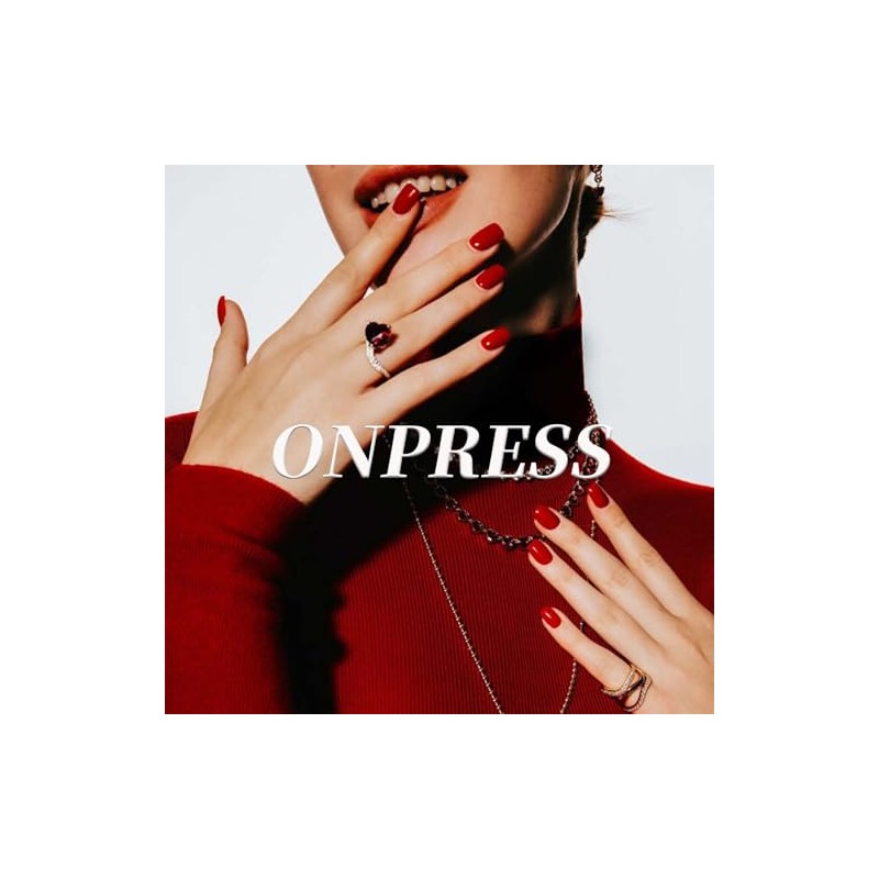 ONPRESS 24 Uñas Postizas Rojas Cortas Cuadradas Autoadhesivas, Sin Pegamento,