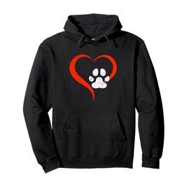 For The Love Of My Dog- Red Heart & White Dog Paw - Grunge Pullover Hoodie