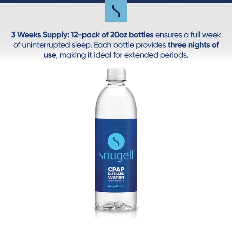 Snugell Bottled Distilled Water for CPAP Machines (12-Pack, 20 oz