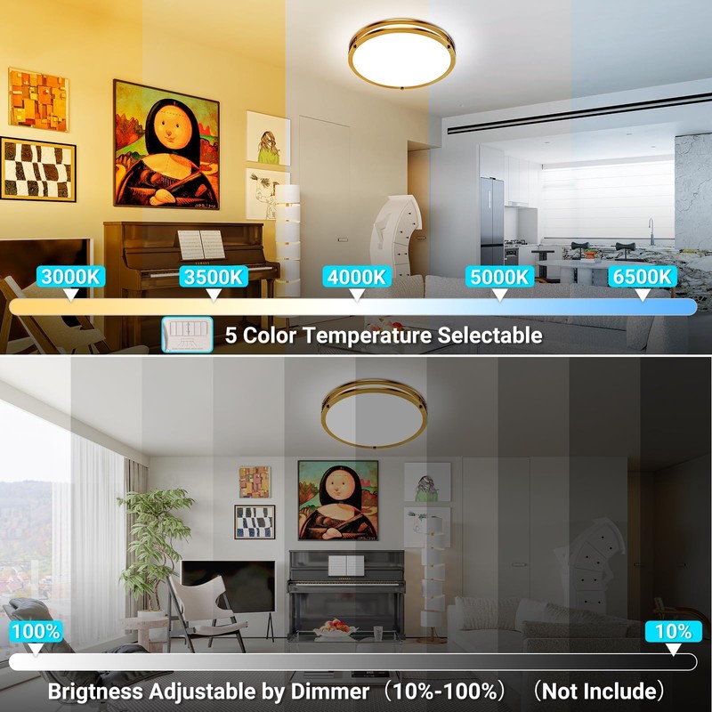 libtit 13 Inch Flush Mount Ceiling Lights, Dimmable 3000K-6500K Adjustable