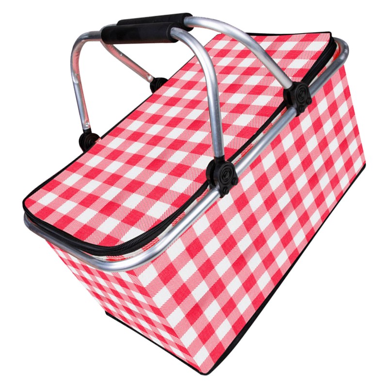 Picnic Basket Foldable Oxford Cloth Insulated Storage Basket with Check