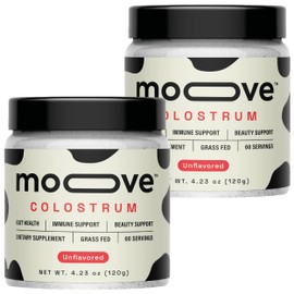 MOOVE Bovine Colostrum Powder Unflavored, Grass-Fed Dutch Cows, Immune & Gut Support, Natural Protein, Superfood for Energy & Recovery - 2 Pack of 4.23oz