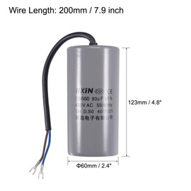 uxcell CBB60 Run Capacitor 80uF 450V AC 2 Wires 50/60Hz Cylinder 123x60mm with Terminal for Air Compressor Water Pump Motor