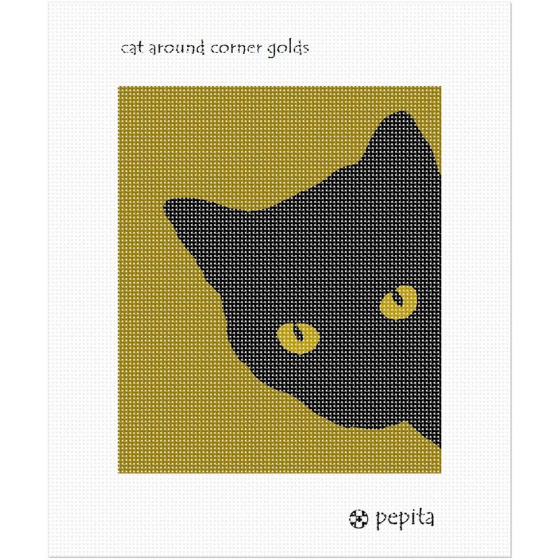 pepita Cat Around Corner Golds Needlepoint Canvas