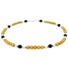 Necklace made of pearls, freshwater cultured pearls and onyx yellow/black/white, 48 cm, Onyx, pearls
