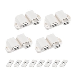 METALLIXITY Double Magnetic Touch Latch (1.38"x2.72") 4Pcs, Plastic Touch Latches Catch - for Cabinet Door Drawer, Home Decoration, White
