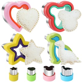 Dravency 8 Pieces Sandwich Cutters and Sealer, Decruster Sandwich crimpers for Making Sandwiches, Hamburgers, Pies, with Vegetable Fruit Cutters for Kids Lunch Box and Bento Box