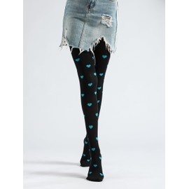 Sahabowi Women's Hearts Jacquard Sexy Thin Tights, Fashion High Waist Pantyhose, Shaping Slimming ButtLifting Stockings, LW2024010904blue, Blue Hearts Jacquard Black Color, 1pcs