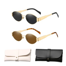 AYNKH 2PCS Damen Sonnenbrille Polarisiert Unisex Herren Gold Metall Retro Oval Sonnenbrille UV Schutz 400 Klassisch Ultraleicht Schutz für Camping Fotografie Outdoor Damen Geschenk