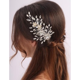 BERYUAN Dainty Flowers Rhinestone Pearls Hair Clip Silver Flowers Crystal Rhinestone Hair Clip Teardrop Rhinestone Crystal Wedding Headpiece Silver Rhinestone Pearls Bridal clips for Women Girls