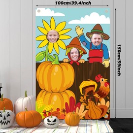 DIYASY Thanksgiving Photography Backdrop, Pumpkin Photo Background Fall Harvest Decorations Large Scarecrow Background Autumn Party Supplies with 8 m Rope 59 x 39.4 Inch