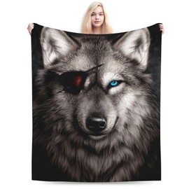 Algranben Wolf Throw Blanket Gifts for Adult Women Men Teens, 3D African Wildlife Animal Blankets Soft Fluffy Fleece Throw Decorative for Sofa Bed Office Couch, 60"x50", Black White