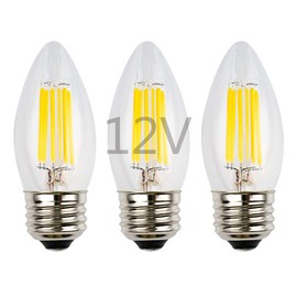 OPALRAY 6W Low Voltage LED Bulb, DC 12V/AC 12V, Dimmable with PWM DC Dimmer, Warm White Light, E26 Common Base, Clear Glass Torpedo Tip, 600Lm 60W Incandescent Equivalent, 12V-24V DC Supply, 3-Pack