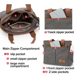 MAYMOONER Canvas Crossbody Bag for Women Ladies Casual Tote Bag with Zipper and Pockets,Canvas Shoulder Bag for Travel Work Daily Use(Grey)