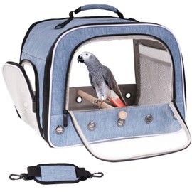 Bird Travel Carrier Cage for Large Size Parrot, Portable Bag with Metal Tray and Grid to Carry and Transport Medium and Large Birds Like African Grey, Long Tail Cockatiel and Parrot