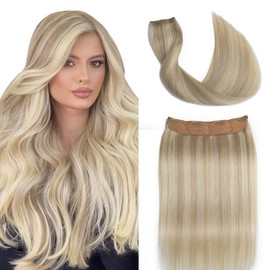 Sindra Ash Blonde Highlights Bleach Blonde Hair Extensions Real Human Hair, 85g 20 Inch Wire Extensions, Secret Fish Line Straight Wire20#18p613