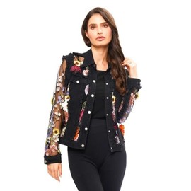 Adore Denim Lace Floral Jacket (US, Alpha, Small, Regular, Regular, Black)
