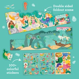 Petit Collage Sticker Activity Book, Mermaid World – Giant Fold Out Sticker Book for Kids, Measures 34” x 12” Fully Opened, Includes Over 100 Reusable Stickers – Activity Toys for Ages 3+