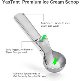 YasTant Premium Ice Cream Scoop with Trigger Ice Cream Scooper Stainless Steel, Heavy Du