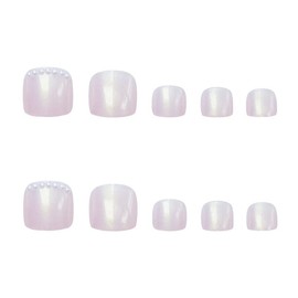 24 Pcs Light Purple Toenail Nail Tips 3D Decoration Glitter Nails
