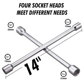 Cartman 14 Inch Universal Heavy Duty Lug Wrench 4 Way Tire Iron Wrench