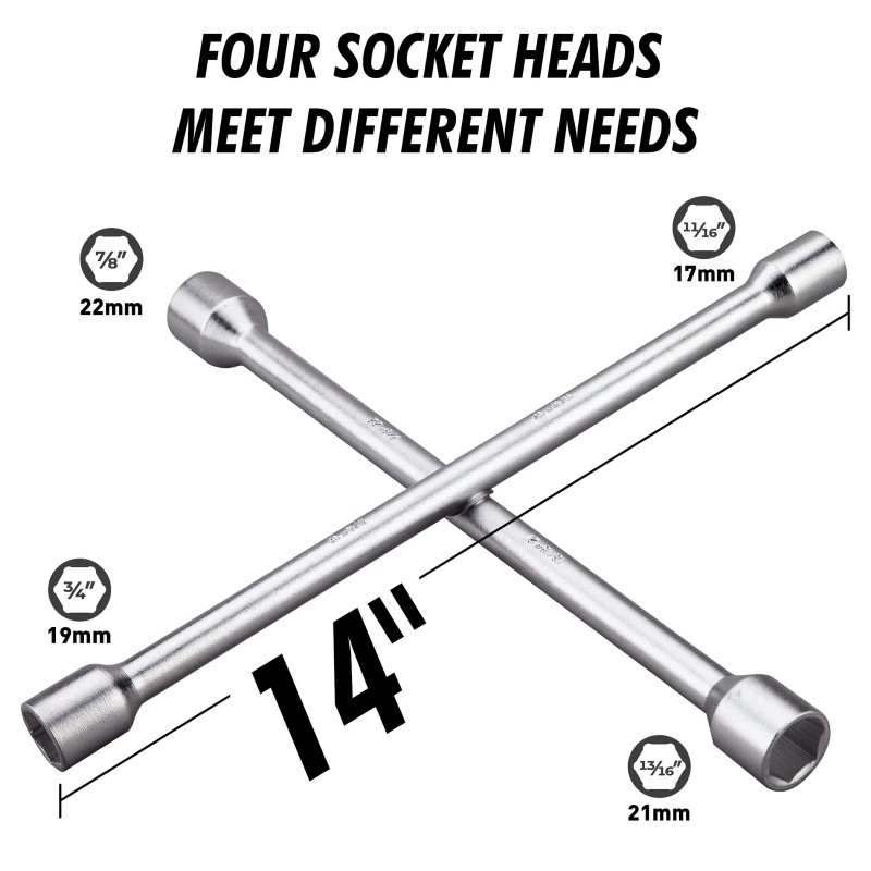 Cartman 14 Inch Universal Heavy Duty Lug Wrench 4 Way