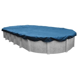 Robelle 18 x 33 ft Heavy Duty Blue Winter Oval Pool Cover for Above Ground Pools, 4 ft Overlap (22 x 37 ft Cover Size), Solid 8 x 8 Scrim, 2.36 oz/yd2, 10-Year Warranty, Style: 351833-4