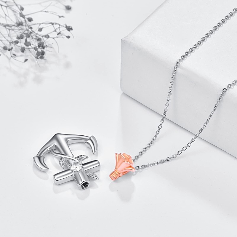 KINGWHYTE 925 Sterling Silver Anchor Urn Necklaces for Ashes