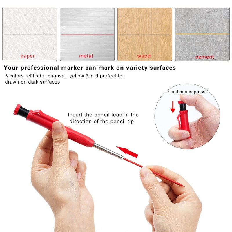 Carpenters Pencil Set - Incl.12 Tracer Pencil Refills with Three