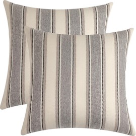 FSZhenZuan Pack of 2 Cotton Cushion Covers 45x45cm Decorative Grey Striped Throw Pillow Covers Boho Soft Pillowcases with Invisible Zipper for Couch Bed Living Room Home Decor