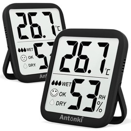 Antonki Room Thermometer Indoor Hygrometer, Humidity Meter for Home, Humidity Gauge, Temperature and Humidity Monitor, Digital Humidity Sensor for Bedroom, Incubator, Greenhouse, Terrarium - Pack of 2