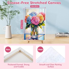 Bowetile Framed Paint by Numbers for Adults Beginners with Wooden Easel, Flower Adults' Paint-by-Number Kits on Canvas, Easy DIY Acrylic Number Painting for Home Decor Christmas Gifts, 8x12in