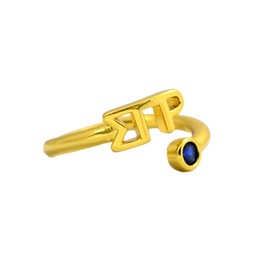 Sorority Shop Sigma Gamma Rho Ring- 18k Gold-Plated Wraparound Ring with Sapphire Blue Gemstone and Sigma Gamma Rho Greek Letters, Sorority Jewelry Gift