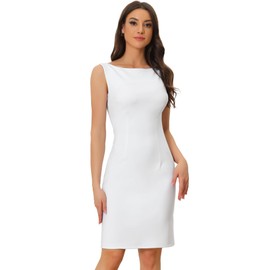 Allegra K Women's Sheath Dress, Sleeveless, Boat Neck, Casual, Elegant Office Dress, White