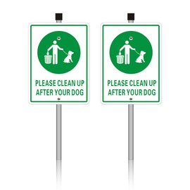 Acuxiaza 2 Pack Please Clean Up After Your Dog Sign 6"x8" Aluminum Pick Up After Your Dog Sign with Metal Stakes No Pooping Signs Dog Poop Lawn Signs Rust Free UV Protected Weather Resistant